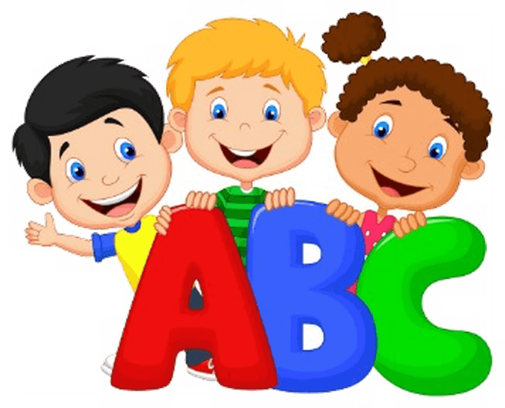 Happy students holding ABC letters